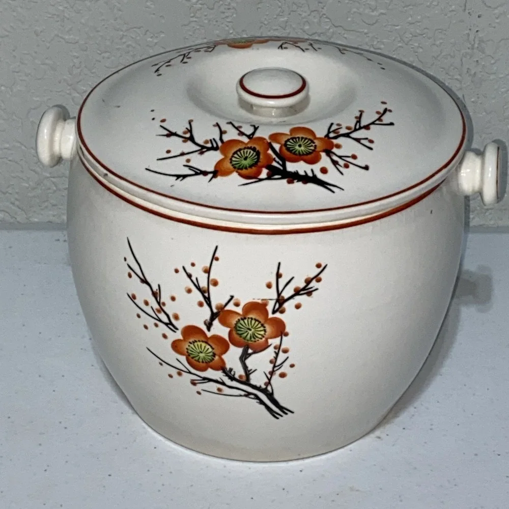VTG Ice Bucket Large Bowl With Lid  Made in Occupied Japan SGK China 🍊 Blossom